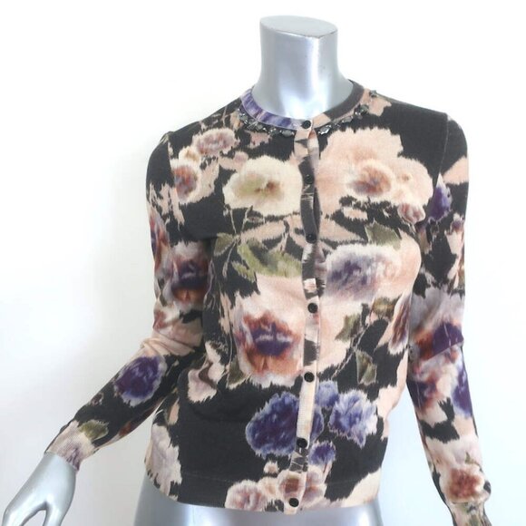 Christian Dior Jeweled-Neck Cardigan Black/Multi Floral Print Size US 6 - Picture 1 of 9